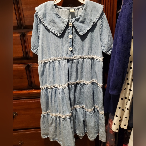 Light In The Box Other - TWO ITEMS! Bundle Girls' Blue Tiered Short Sleeved Dress/Tunic Top & Navy Shirt!